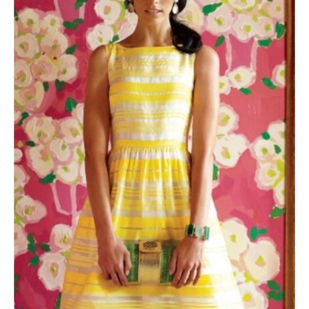 lilly pulitzer Eryn Dress Lemon Sorbet Silk Organza Size‎ 4 Pockets